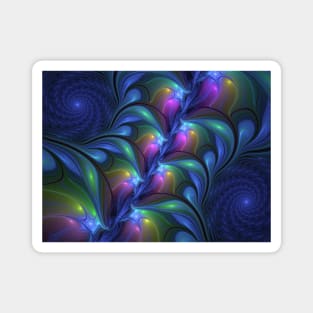 Colorful Luminous Abstract Blue Pink Green Fractal Magnet