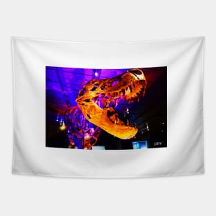 the powerful and mighty tyrannosaurus rex in fossil museum wallpaper Tapestry