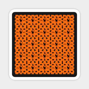 Cute Halloween Characters Orange and Black Pattern Magnet