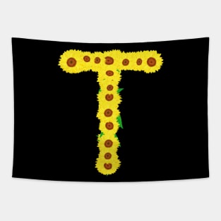 Sunflowers Initial Letter T (Black Background) Tapestry