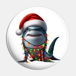 Shark Wrapped In Christmas Lights Pin