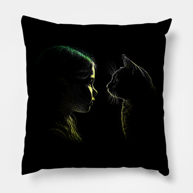 Girl and Her Cat Pillow by i.am.sarah