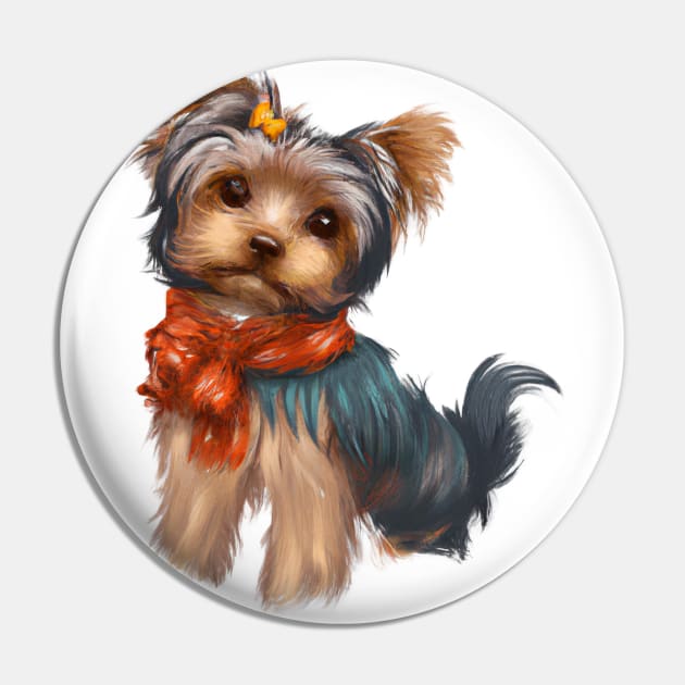 Cute Yorkshire Terrier Drawing - Yorkshire Terrier - Pin | TeePublic