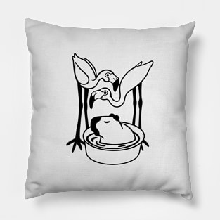 Capybara and flamingos bath time in dark ink Pillow