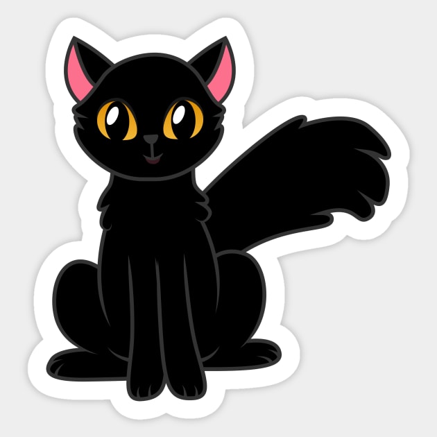 Fluffy Black Cat - Cat - Sticker