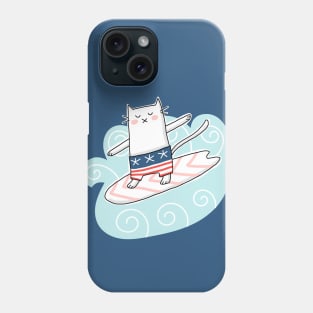 Cat Surfing in Waves Phone Case