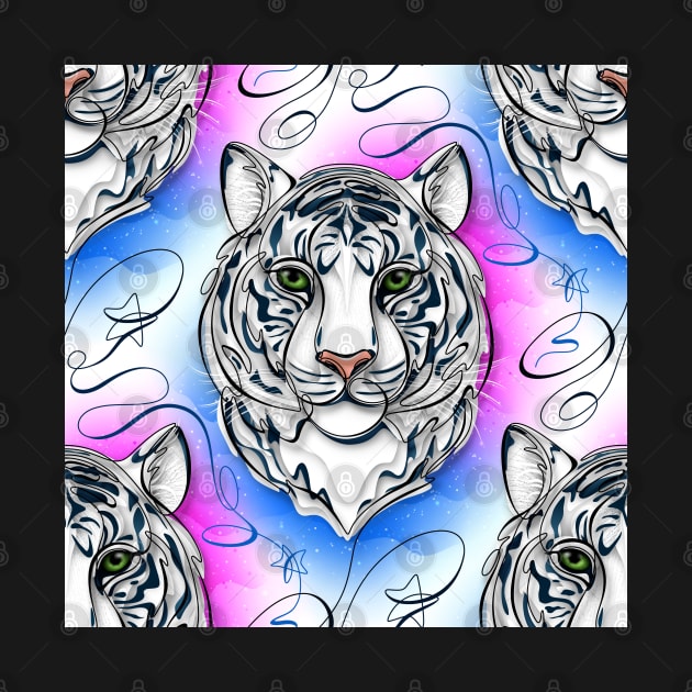 Continuous Line White Tiger Portrait. 2022 New Year Symbol by Chinese Horoscope by lissantee