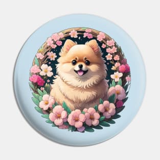 Pomeranian Flower Wreath Pin