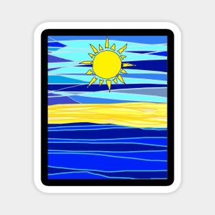 blue Sea blue sky Yellow Sun Magnet