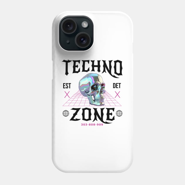 TECHNO - Techno Zone Skull (Black/pink) Phone Case by DISCOTHREADZ 