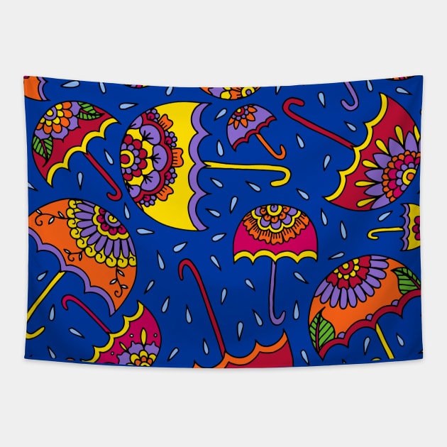 Umbrellas and Rain Tapestry by HLeslie Design