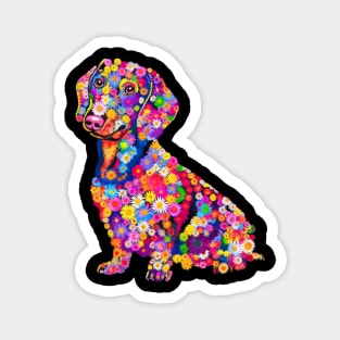 Colorful Artistic Representation of Dog Various Flowers Magnet
