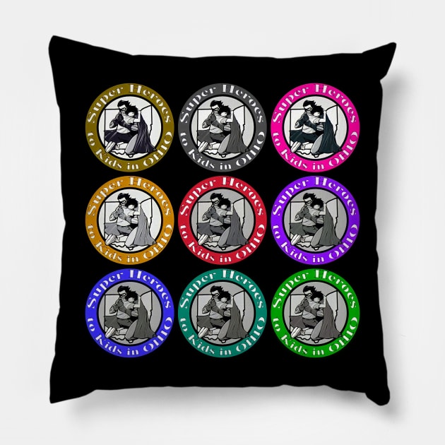 Multi logo SHTKIO Pillow by Super Heroes to Kids in Ohio