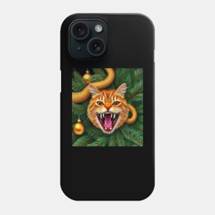 cat snake crawling out of Christmas tree Phone Case