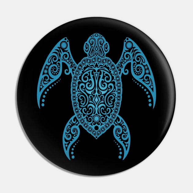 Intricate Blue Sea Turtle Pin by jeffbartels