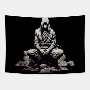 Sleeping Ninja: Gothic Art Tee with Dark Ink, Black & White Tapestry