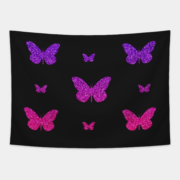 Pink Purple Ombre Faux Glitter Butterflies Tapestry by Felicity-K