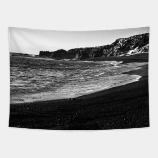 Black Sand Beach Iceland B&W Tapestry