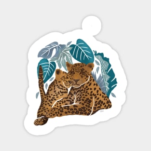 Leopard Mum and cub print Magnet