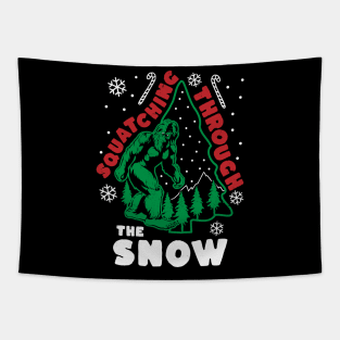 Bigfoot Squatching Through The Snow Christmas Tree Sasquatch Tapestry