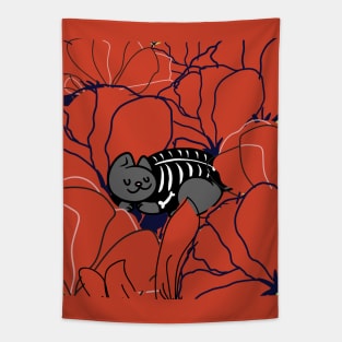 Sleeping cat in flowers field Tapestry