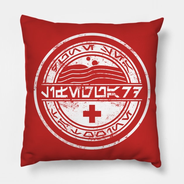 Dune Sea Lifeguard White [Aurebesh Distressed] Pillow by Karthonic