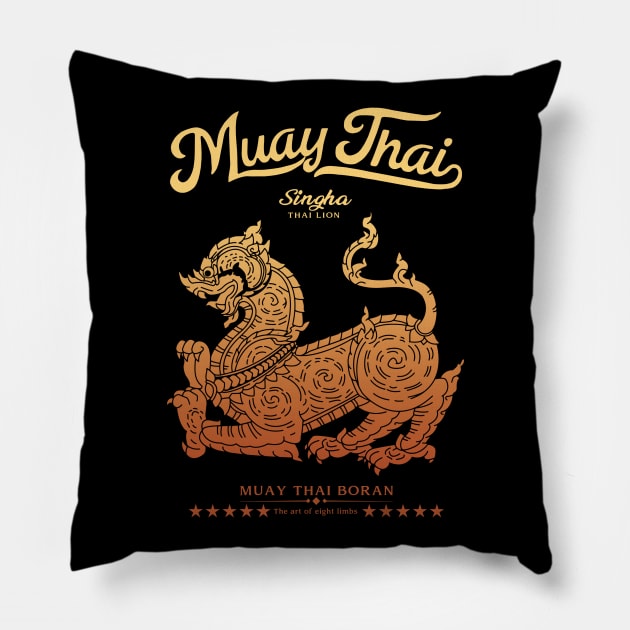 Muay Thai Tattoo Singha The Lion Pillow by KewaleeTee