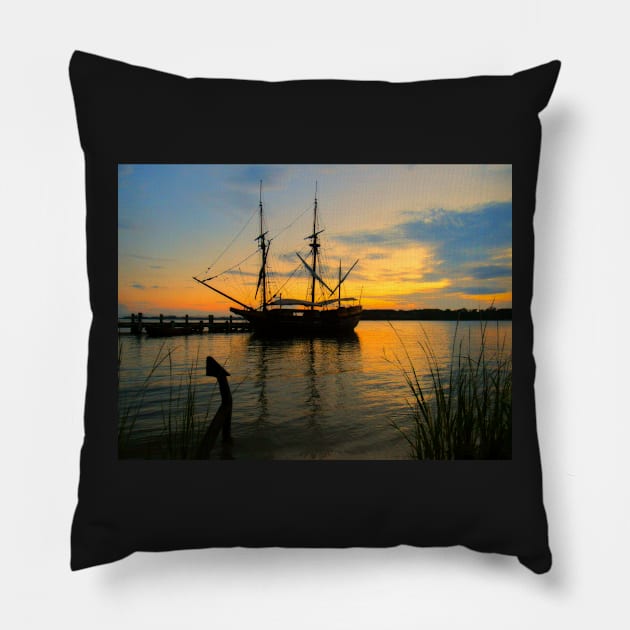 Ship silhouette Pillow by ToniaDelozier