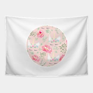 Watercolor Peony and Unicorns Tapestry