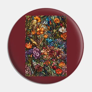 Stained Glass Colorful Wildflowers Pin