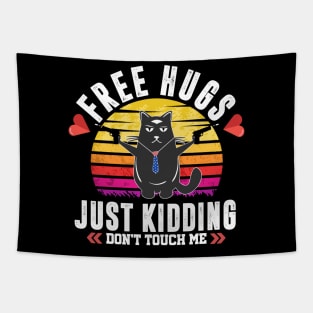 Free Hugs Just Kidding Valentine Day Funny Cat Lover Men Women Tapestry