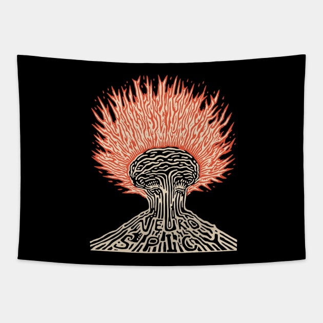 Neurospicy Fire Linocut Tapestry by SubtleSplit