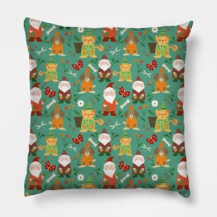 Pet Gnomes Pattern Teal Pillow