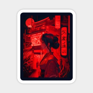 Red neon Japanese girl Magnet