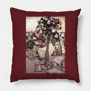 Painting the Roses Red - Alice in Wonderland - Arthur Rackham Pillow