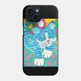 Blue happy cat Phone Case