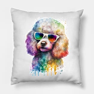 Rainbow Poodle Watercolor Art Pillow