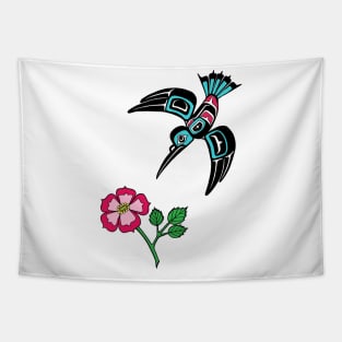 Hummingbird and Sitka Rose Tapestry