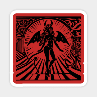 Lino Cut Devil Girl Magnet