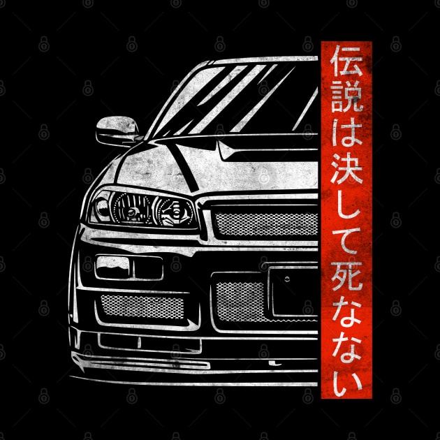 R34 GTR Skyline JDM Legends Never Die Tuning Car by Automotive Apparel & Accessoires