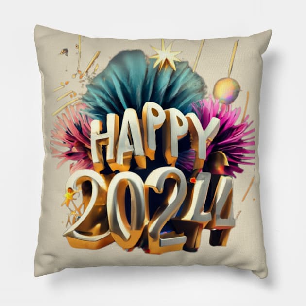 Happy New Year 2024 Pillow by Roseyasmine