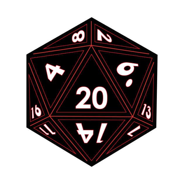 (Pocket) Black D20 Dice (Red Outline) by Stupid Coffee Designs