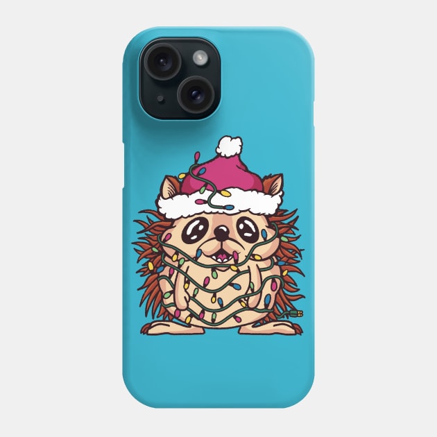 Cute Christmas Hedgehog Wrapped in Christmas Lights Phone Case by SLAG_Creative