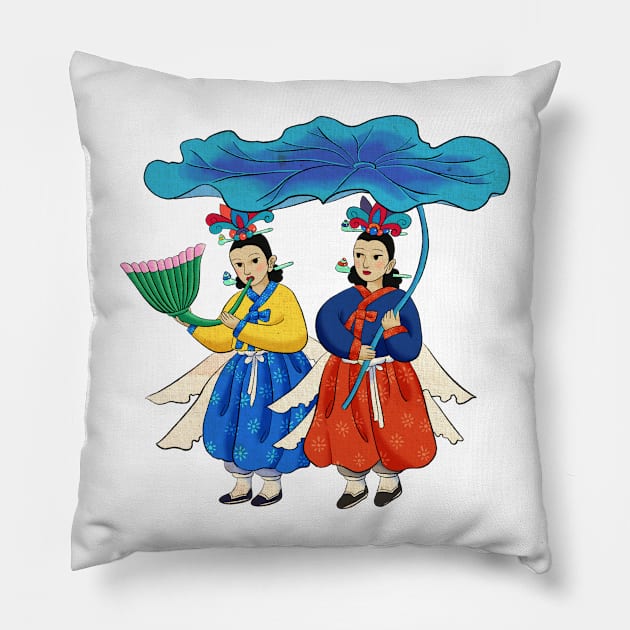 Minhwa: Taoist Fairy Sisters D-2 Type Pillow by koreanfolkpaint