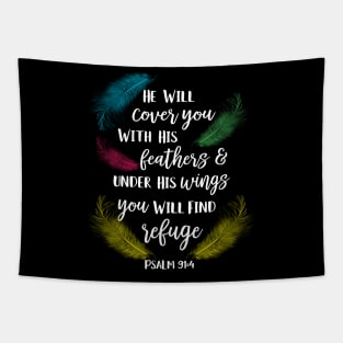 Cover You With His Feathers Psalm 91:4 Parrot bird Tapestry