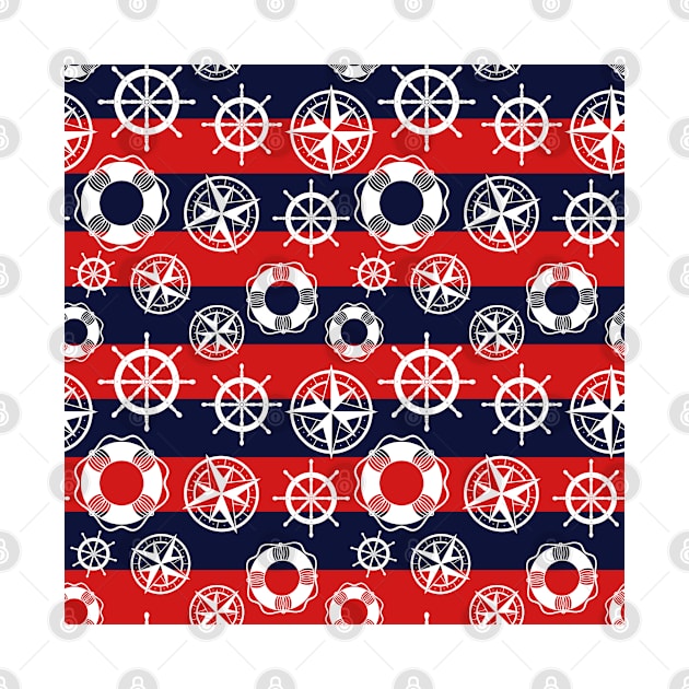 Nautical Marine Pattern Blue and Red by Trippycollage