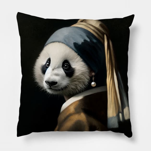 Wildlife Conservation - Pearl Earring Giant Panda Meme Pillow by Edd Paint Something