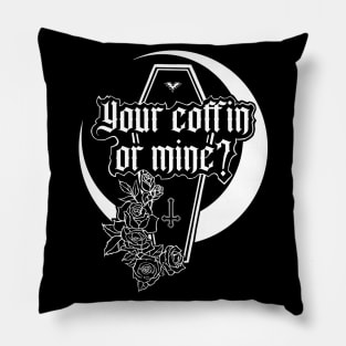 Your Coffin Or Mine? Skull, roses, night night, love, gothic, woman, moon, goth, coffin, vampire, girl, death Pillow