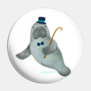 Manatee dancer with bowtie, hat and stick Pin