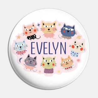 Evelyn name with cartoon cats Pin